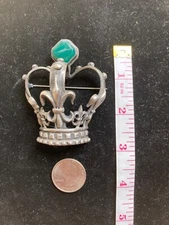 Large Elegant Gothic  1940's Chrysoprase and Sterling Crown Pin/Film Collection