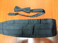 Bow Tie Cummerbund Set White Polka Dots on Black 100 Silk