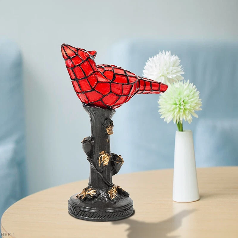 Bird Table Lamp Red Cardinal Stained Glass Accent Light Tiffany Style Gift New