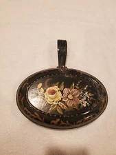 Toleware Silent Butler Crumb Catcher Vintage Antique Beautifully Painted 