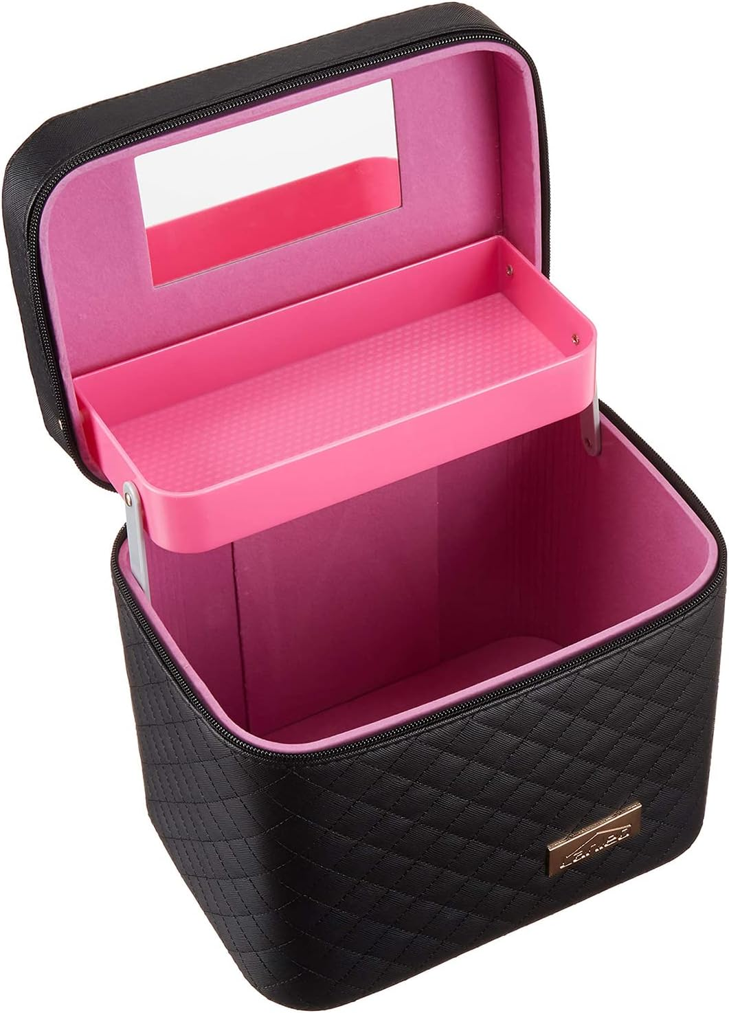 Large Makeup Bag with Mirror and Fold-Out Tray – Travel Cosmetic Organizer-image
