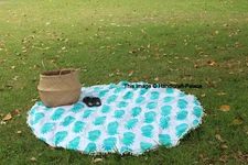 Indian Yoga Mat Cotton Tapestry Decor Round Pom Lace Pineapple Print Table Cover