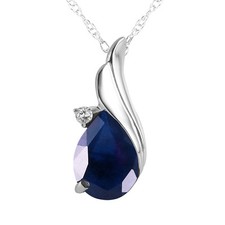 14K Solid White Gold Necklace w/ Natural Diamond Sapphire
