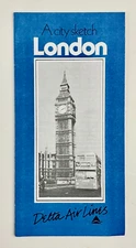 1985 Delta's Air Lines London City Sketch Vintage Travel Brochure Tourist Map UK