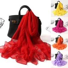 Long Soft Chiffon Scarf Plain Sheer Wrap Shawl Women Large Stole Neck Scarves