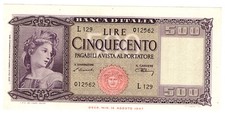 500 LIRE ITALIA ORNATA DI SPIGHE DECRETO 10 FEBBRAIO1948 IN ALTO STATO DI CONSER