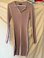 WLD1-Love Tree Womens Long Sleeve ribbed Tan Sweater Dress.   L