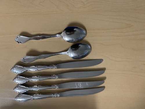 Oneida Cantata Stainless Flatware ~ 6 Pcs Mixed ~ 4 Knives & 2 Soup Spoons - Picture 10 of 10