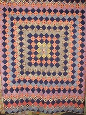 HANDSTITCHED PATCHWORK APPLIQUE DIAMOND PATTERN QUILT BEDSPREAD