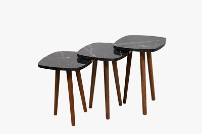 ECKIGE COUCHTISCHE - schwarzes Marmorfurnier - massive Holzbeine