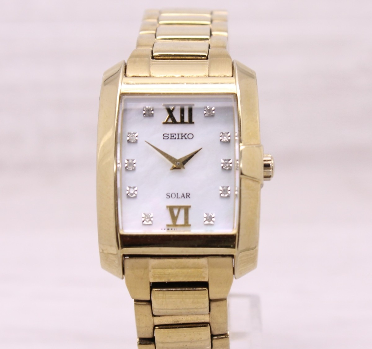 Seiko Solar Steel Back 33mm Womens Watch Mother of Pearl w