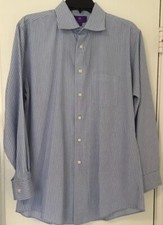 EGARA Men  s Not Iron Slim Fit Long Sleeves Shirt Striped White Blue Size 16