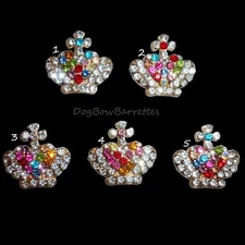 Puppy Bows ~Dog rainbow colored crown with rhinestone crystals hair barrette