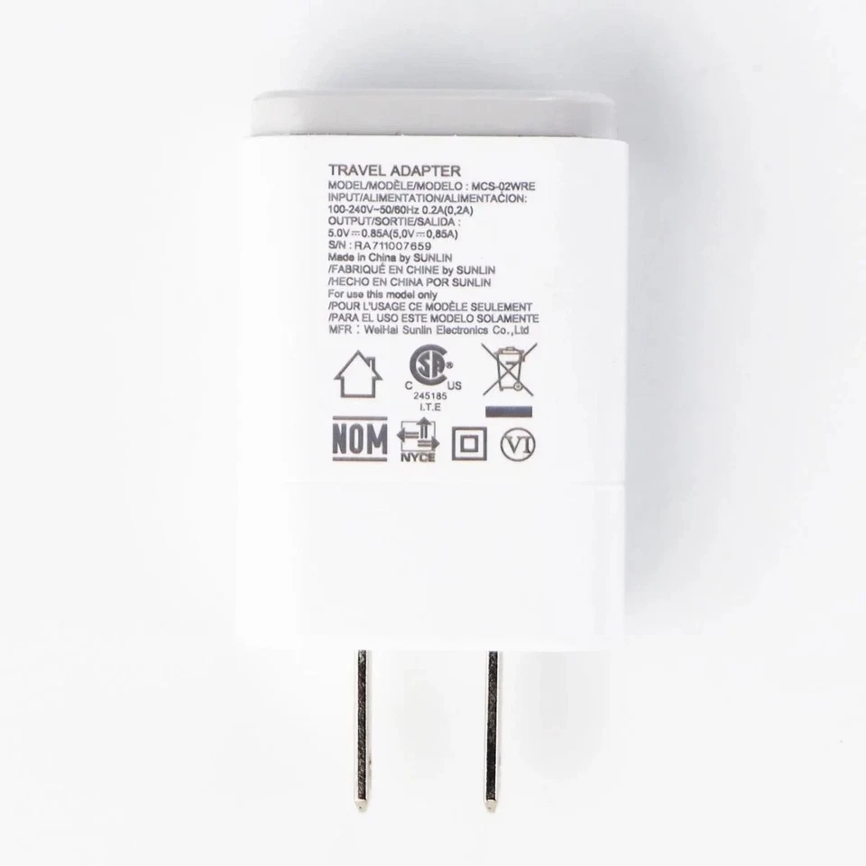 Adaptador Cargador de Pared Blanco USB Único 5V/0.85A Original OEM LG MCS-02WRE Foto 3 de 4