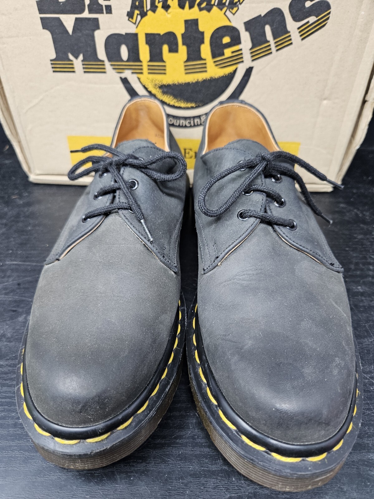 SAOLA Scarpe Oxford Doc Dr. Martens 3 occhielli nere suola a strappo pelle taglia US 7 UK 6 UOMO scatola