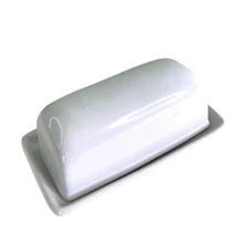 Butter Dish With Lid White Stoneware Indoor Outfitters 7" x 4" x 3"
