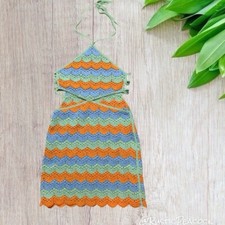 Zara Halter Cutout Dress Womens Small Multicolor Boho Crochet Striped Scalloped