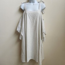 Halston Heritage Dress Women's L Tan Cold Shoulder Tied A-Line Coastal Boho Chic