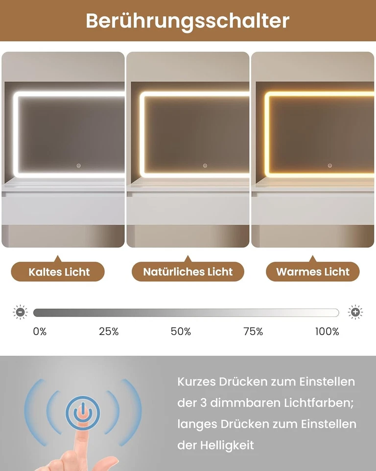 Schminktisch mit LED-Beleuchtung 3 Farben Schminktisch mit Spiegel Kosmetiktisch - Bild 4 von 4