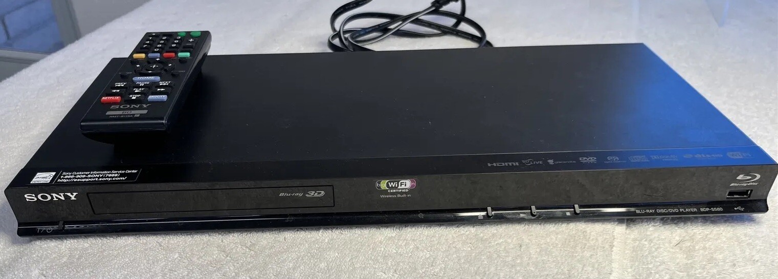 Sony BDPS580 3D BluRay DVD Player with REMOTE WiFi Streaming Apps