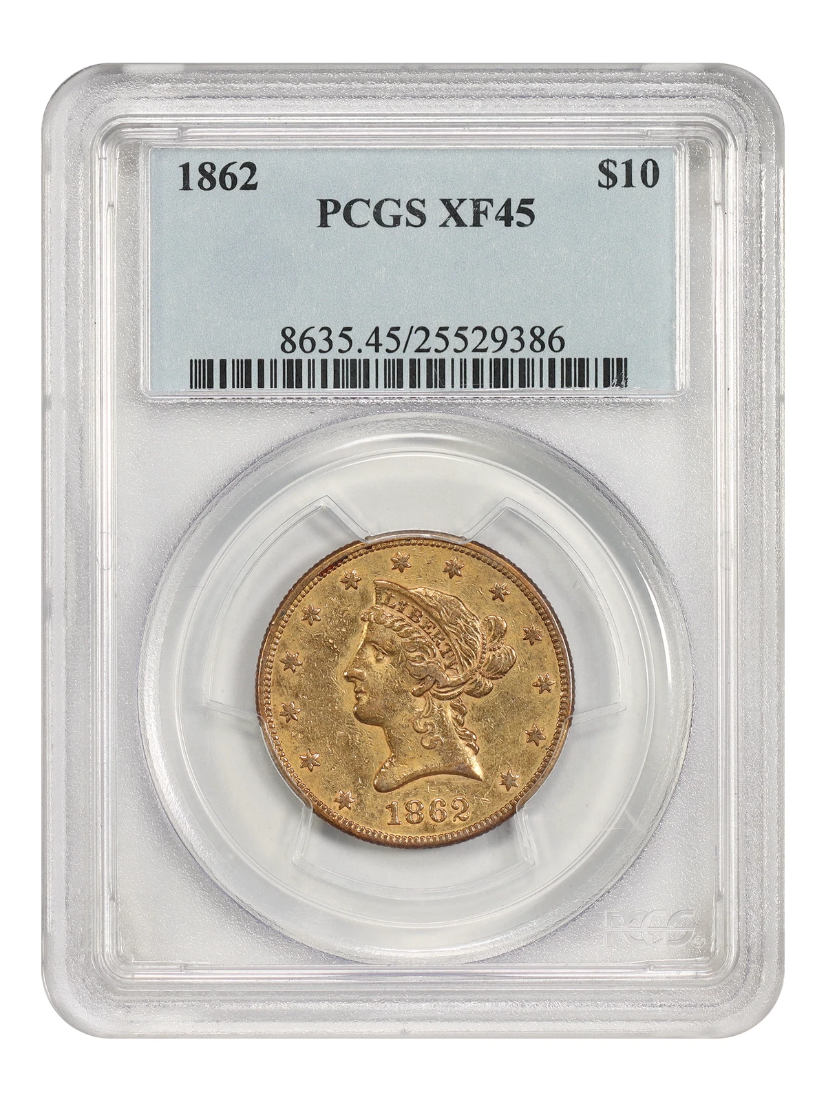 1862 $10 PCGS XF45 - Liberty Head $10 - Rare Civil War Date