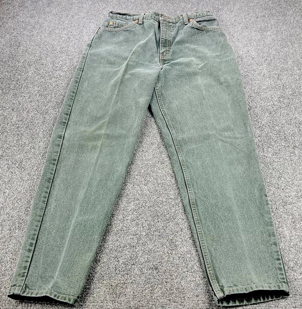 Vtg Levi’s 951 Jeans Women 12 Med Green Relax Fit Taper Leg Mom Orange Tab USA