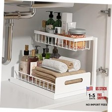 Under Sink Organizer, Pull Out Cabinet Organizer 2 Tier Slide Out 1 Pack White