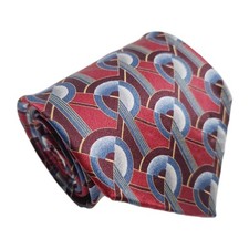 Krizia Uomo Necktie Red  Blue Geometric Pattern Men's Silk Neck Tie 57x3.75"