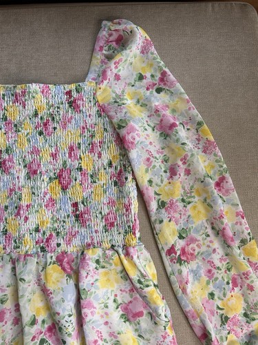 Janie and Jack Smocked Romper The Emma Long Sleeve Floral Girls Size 16 - Picture 5 of 11