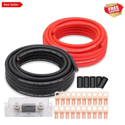 Durable 50FT 4 Gauge Copper Clad Aluminum Wiring Kit - Complete with Lugs & Fuse
