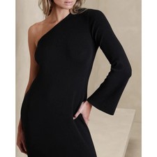 Banana Republic One Shoulder Midi Sweater Dress Large, Black NEW! B17