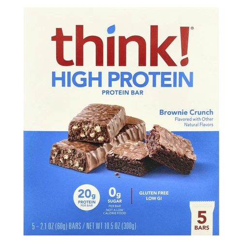High Protein Bars, Brownie Crunch, 5 Bars, 2.1 oz 60 g Each