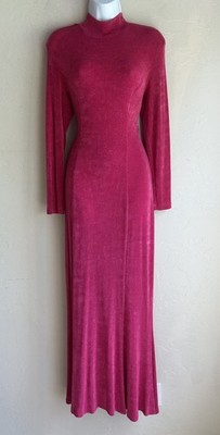 Vintage 90s Nouveau Evening Pink Glitter Mermaid Gown Dress S Faille Formal