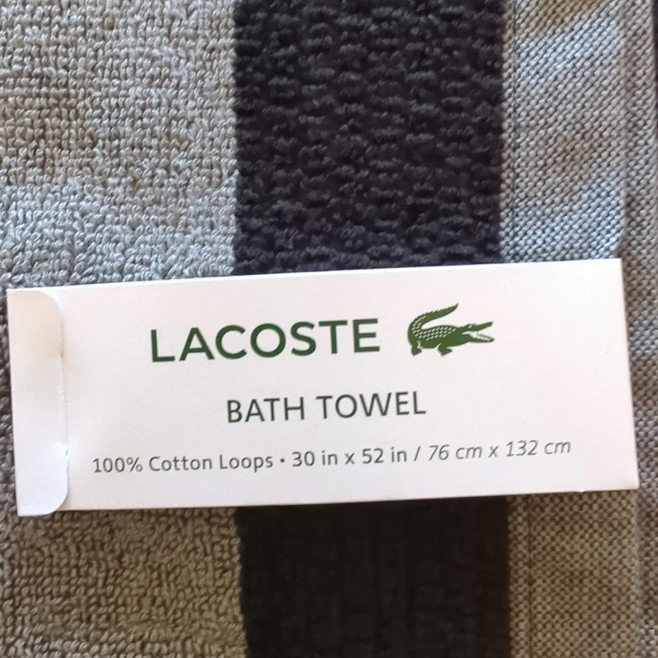 Toalha de banho Lacoste 100% algodão 30 x 52 preto cinza logotipo de crocodilo grande (A) - Imagem 2 de 4