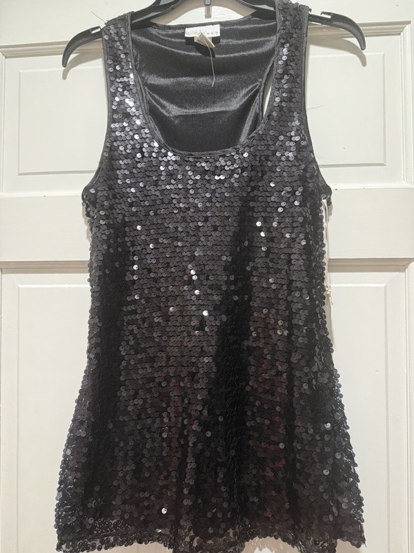 Kenar Tank Top Women’s Black Sequin Scoop Neck Racerback Lined Camisole M NWT