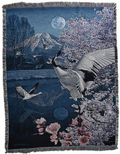 Jacquard woven tapestry throw - fringed - Oriental Crane