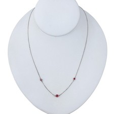 Estate Sterling Silver 925 Red Cubic Zirconia Station Necklace 16"-17"-18"