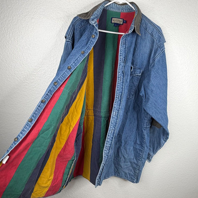 Ruff Hewn Men's Jacket Barn Chore Elbow Patches Oversized Denim Blue Size XL