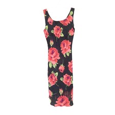 Windsor Dress Womens Medium Black Red Rose Floral Bodycon Midi Tank Made USA