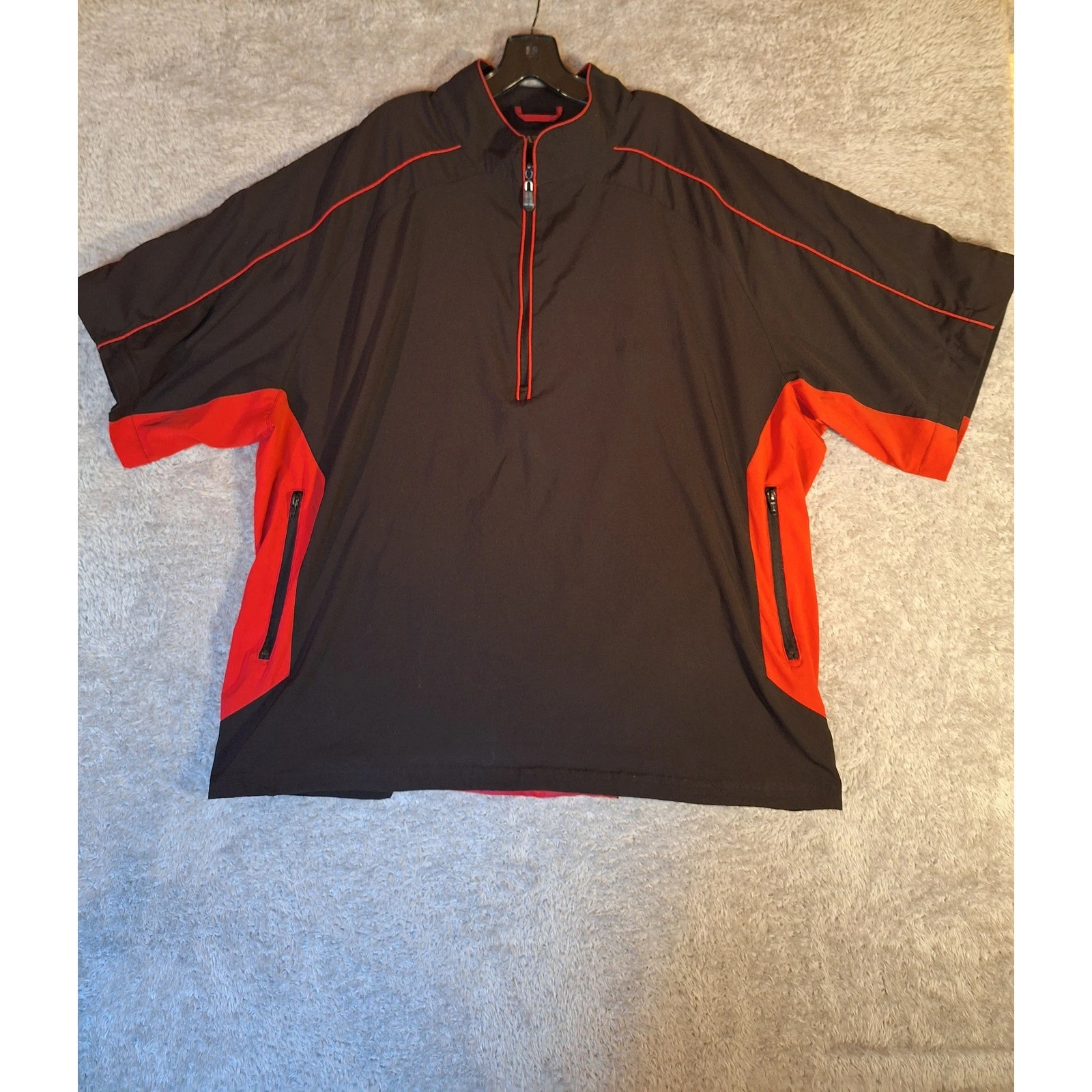 PGA Tour Mens XXL Quarter Zip Short Sleeve Windbreaker Black Red Golf Pullover