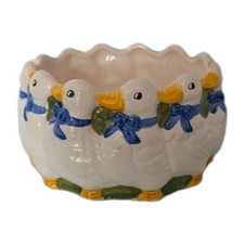 Vintage Rustic Ceramic Bowl with Ducks  Farmhouse 80s 90s Decor, Country Kitchen
