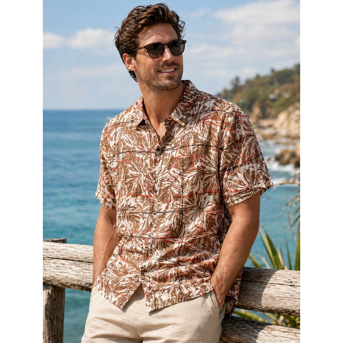 Tasso Elba Island Hawaiian Shirt XL Linen Cotton Tropical Camp Button Up Mens