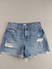 Old Navy Women Jean Short 12 Blue Denim Cut Off Distressed Raw Hem 100 Cotton