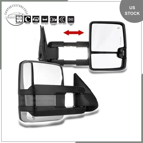 Fits 99-02 Chevrolet GMC Pair Power Heated LED Signal Lamp Tow Side View Mirrors