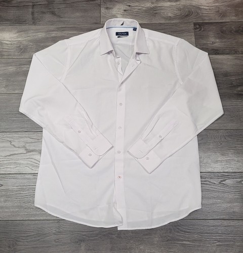 Herren Nautica weiß Button-Down Anzughemd Slim Fit Größe L 16 - 16 1/2 34/35