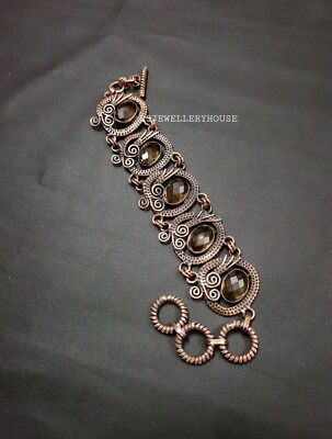Smokey Gemstone Bracelet Copper Jewelry Wire Wrapped Bracelet gift for her