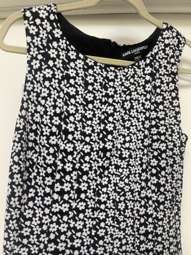 Karl Lagerfeld Dress Stretch Knit Black White Floral Sleeveless Fit Flare Sz 10 - Picture 3 of 8