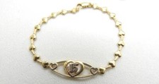 14K Yellow White Rose Tri Gold Sweet 15 Heart Bracelet 7" Inch 7.1 Grams