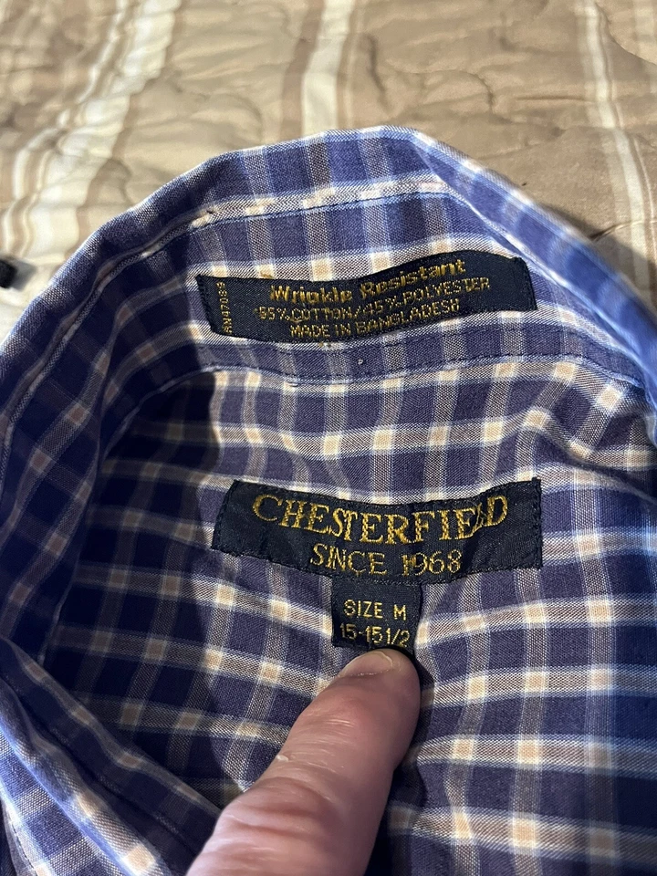 Camisa Chesterfield Botón Multicolor Manga Corta Para Hombre Mediana Cuadros a Cuadros Foto 4 de 4