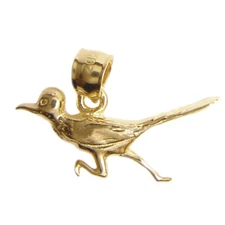 New 14k Yellow Gold 3D Roadrunner Bird Pendant